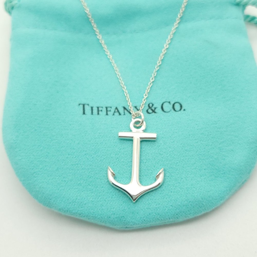 Tiffany & Co. Sterling Silver Anchor 16 Inch Pendant Necklace with Pouch
